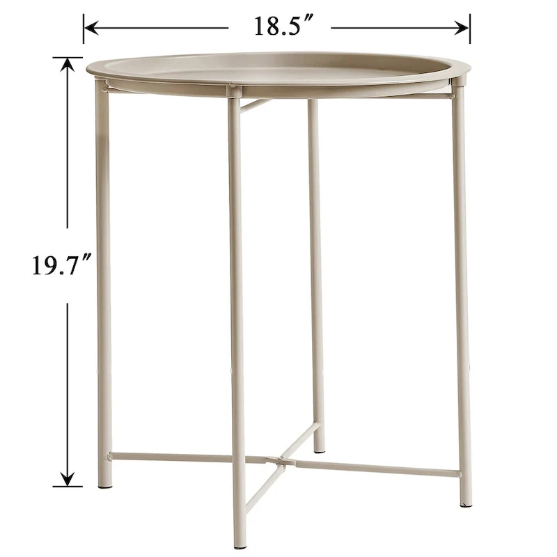 Folding Round TV Tray Table, Small Round Steel Side Table, No Assembly Required - 18.5 x 18.5 x 19.7 in