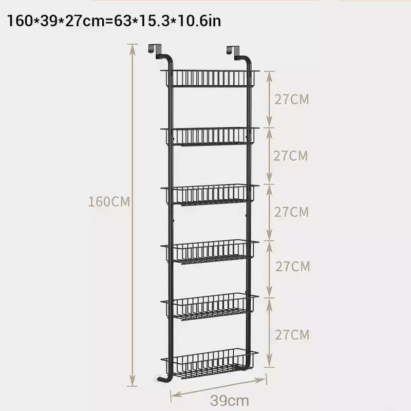 Acekool Over the Door Pantry Organizer, 6-Tier Heavy Duty Metal Hanging Storage Rack for Kitchen