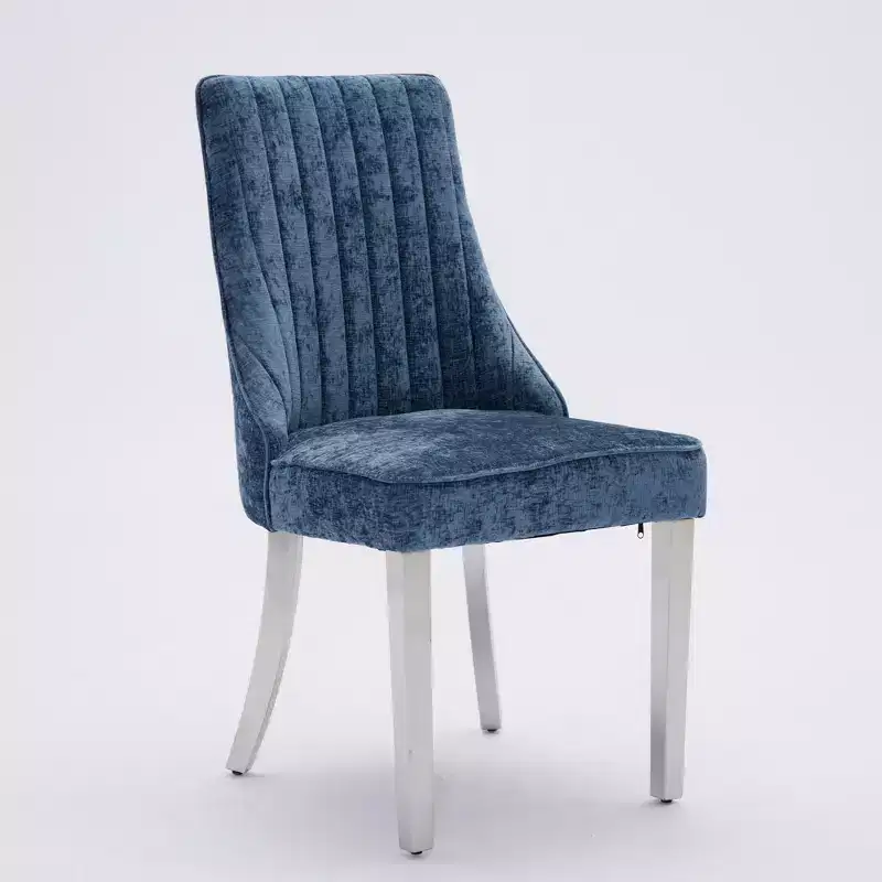 CLIHOME Set of 2 Flocking Chenille Dining Chairs, Upholstered Accent Chair with Silver Brushed Stainless Steel Legs