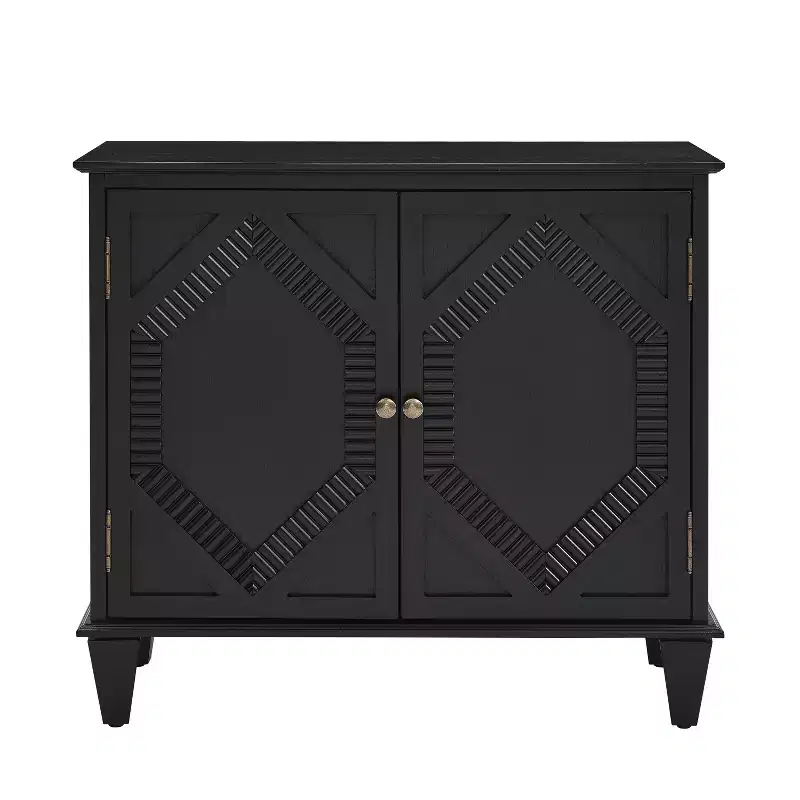 VIYET 34 Retro Mid-Century Cabinets, Black MDF Cabinet w/ Adjustable Shelf & Brass Handles, Multi-Scene Use