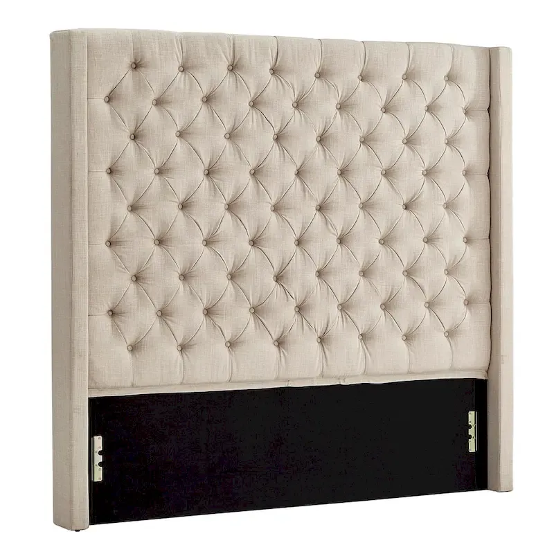 Button-Tufted Wingback Upholstered Headboard – Elegant Bedroom Accent