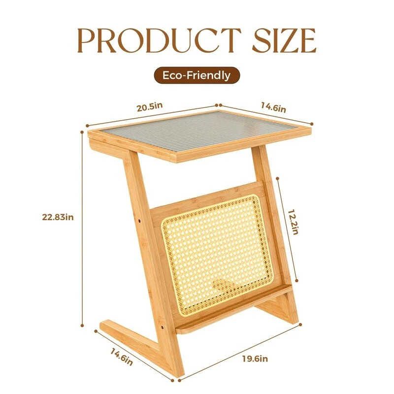 Brown / Natural Z-Shape Bamboo Rattan Side Table – Single