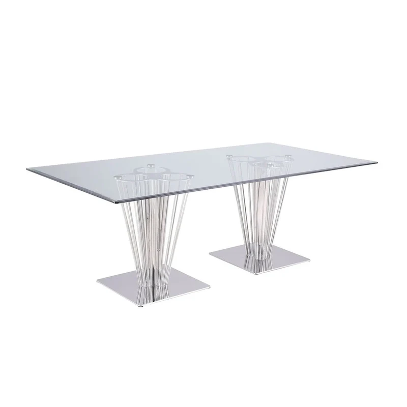 Rectangular Dining Table with Double Pedestal Base - Silver