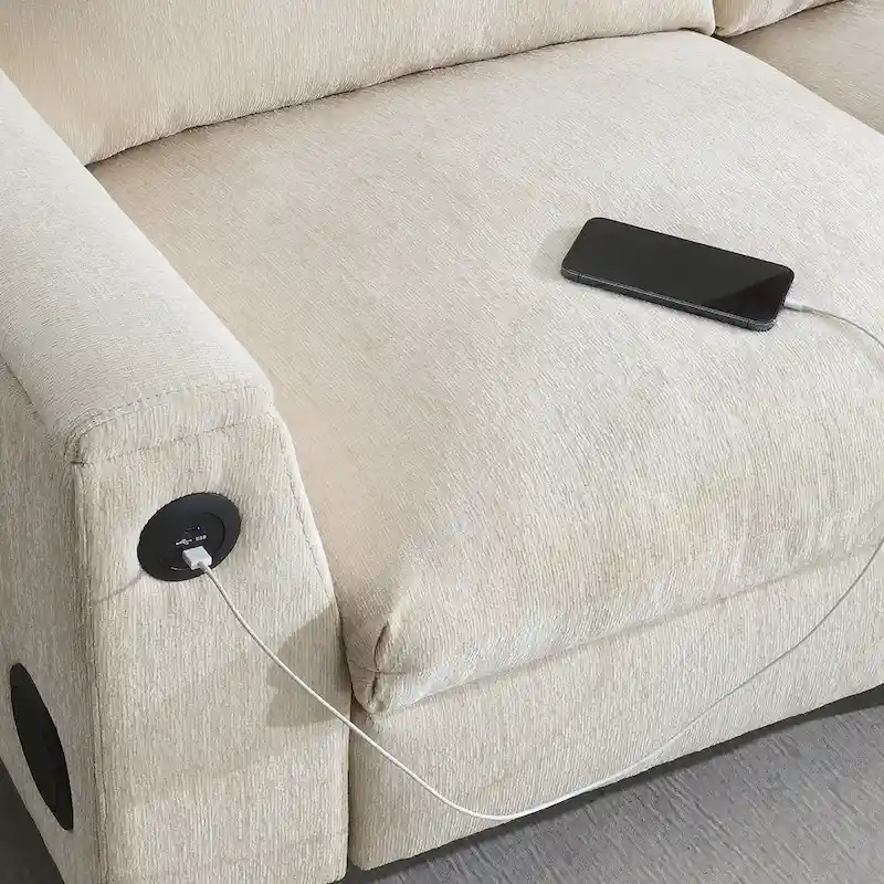 96 Chenille Smart Sectional Sofa with Bluetooth Speaker, Drop-Down Table & USB Charger and 3-Seater Cloud Couch