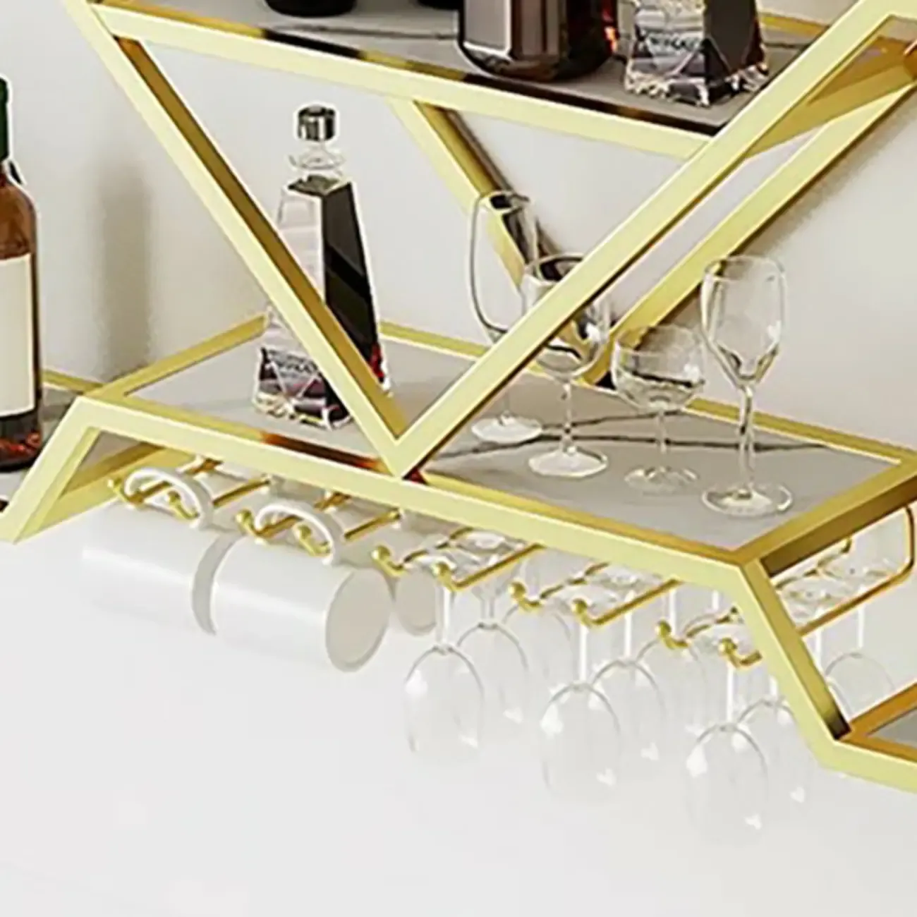 Gold Metal Diamond Wall-Mounted Wine Glass Rack