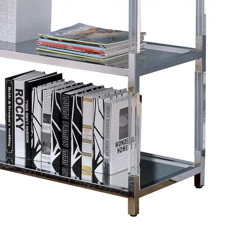 Metal and Glass Sofa Table with 2 Open Shelves, Silver and Clear