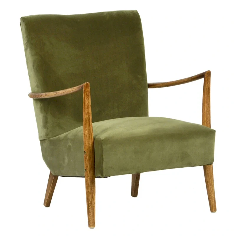 Polyester Velvet Upholstered Occasional Chair, Olive Green