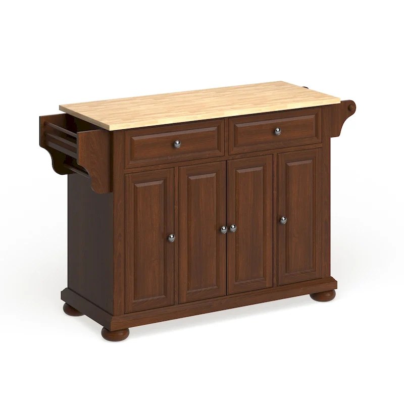 Alexandria Wood Top Full Size Kitchen Island/Cart in Classic Cherry Finish - 18d x 51.5w x 34h