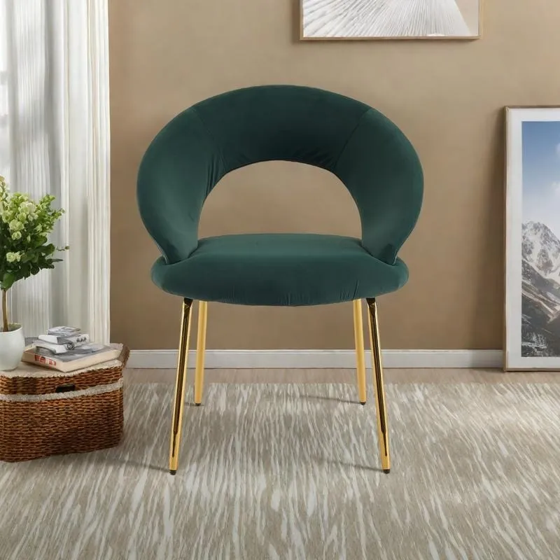 Velvet Dining Chair with Curved Backrest - Gold Legs - Single Seat