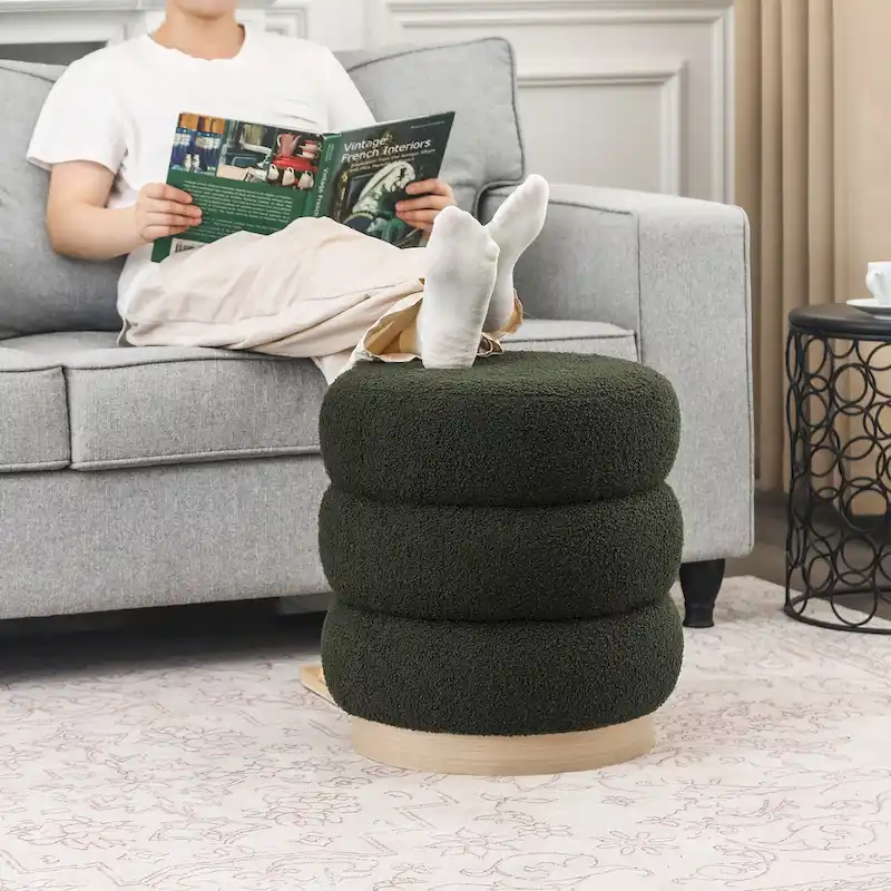 Adeco Teddy Round Upholstered Ottoman Stool