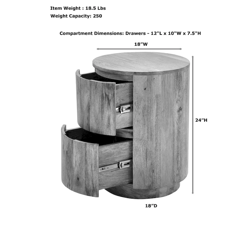 Carolina Living Kingston 2-Drawer 18  Round Nightstand