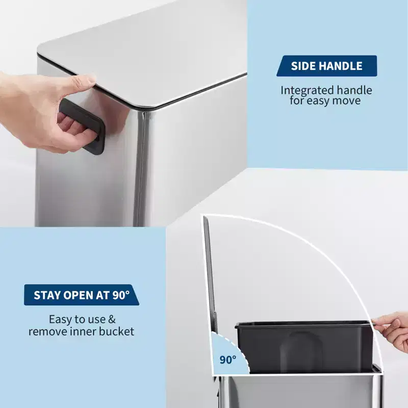 Slim Soft-Close Step Trash Can  4 Gallon (15L) Stainless Steel Indoor Garbage Bin with Removable Inner Bucket for Kitchen, Bathroom, Office