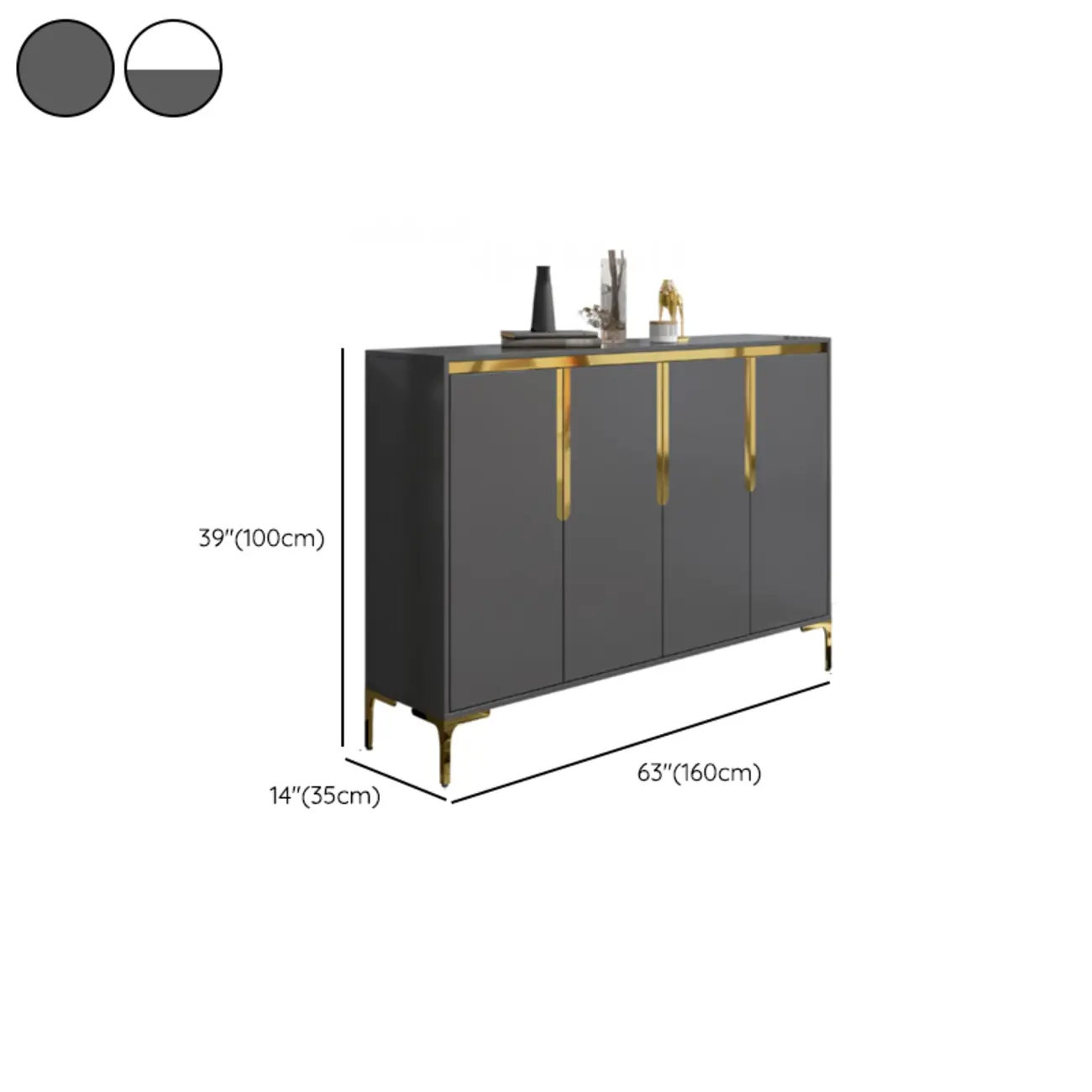 Entryway Wood Large Shoe Cabinet with Gold Accents