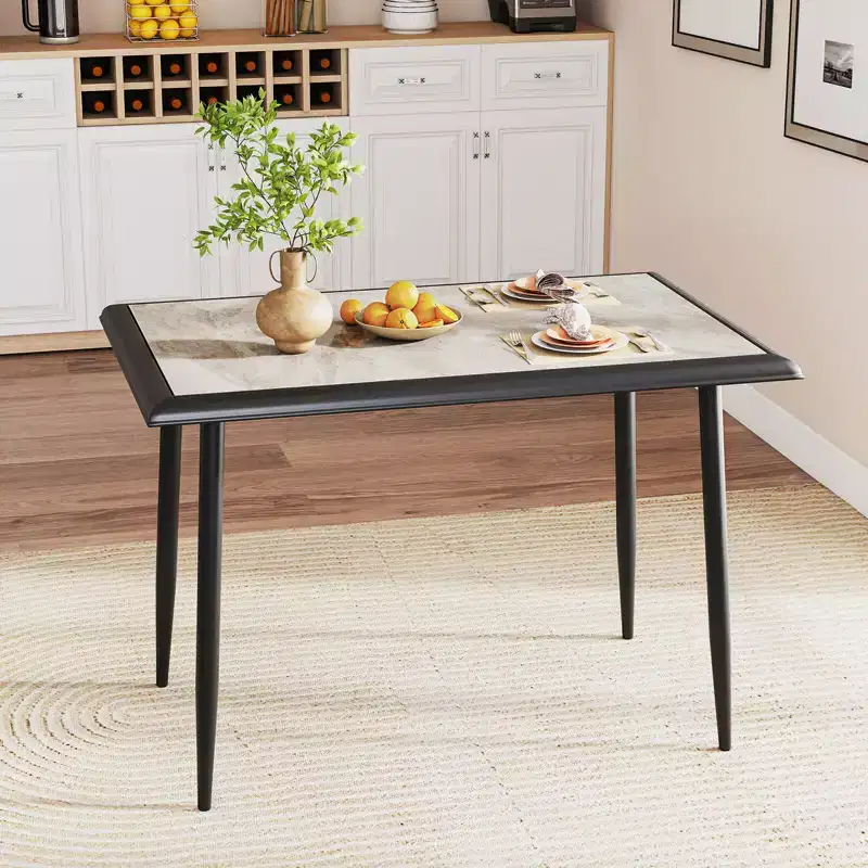 Costway 44 Rectangular Kitchen Table with Metal Frame Faux Marble Tabletop Dining Table
