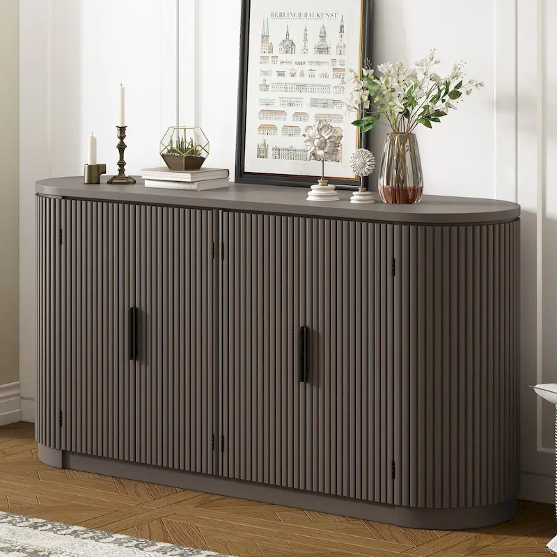 Vertical Striped Storage Cabinet with Metal Handles - Multi-Room