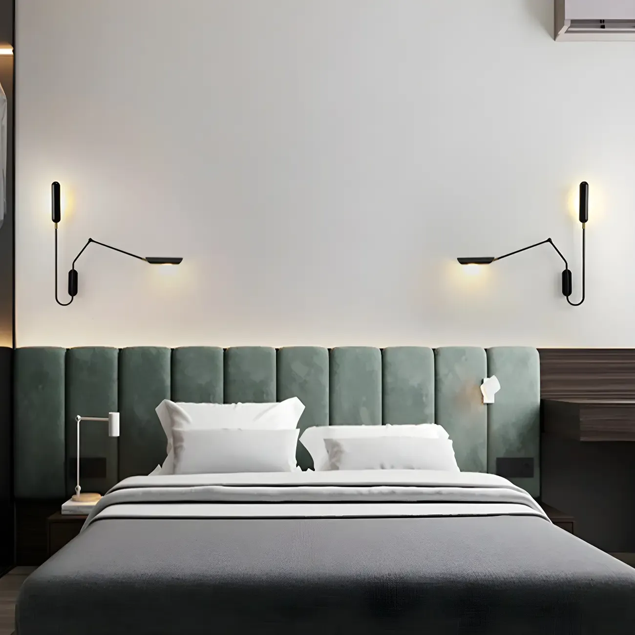 Modern Black Metal 2-Light Swing Arm Wall Light