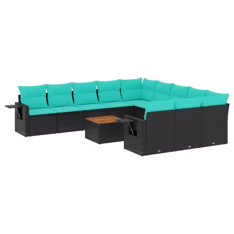 vidaXL 12 Piece Garden Sofa Set with Cushions Black Poly Rattan