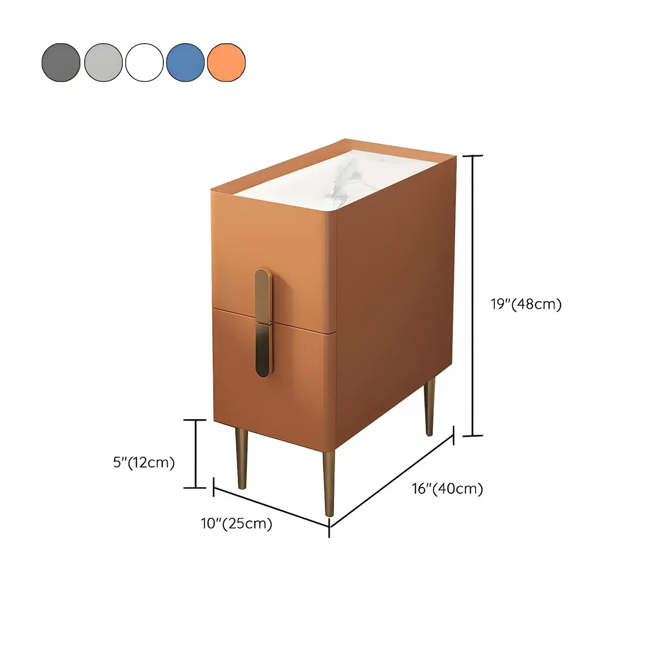 Modern Stone Countertop Faux Leather Nightstand with 2 Drawers