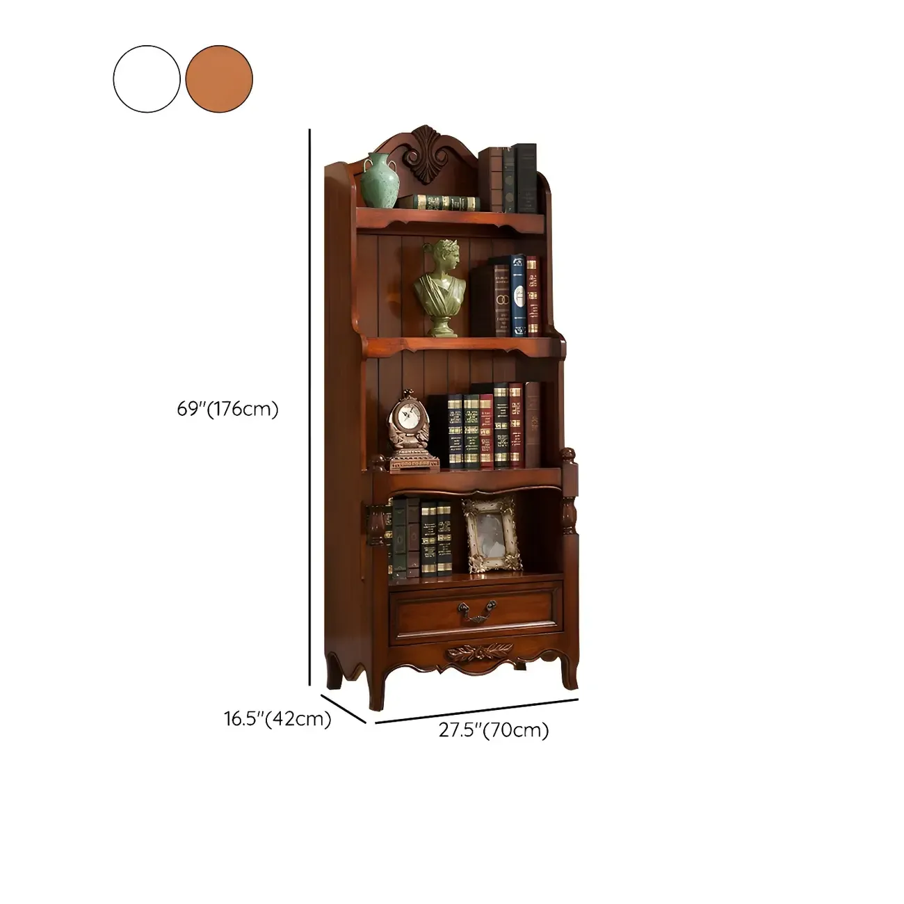 Classic Brown/White Wooden Bookcase with Drawer