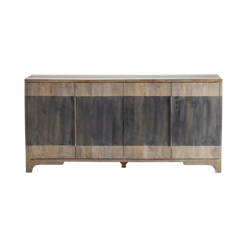 Mango Wood Four-Door Two Toned Living Room Buffet Sideboard, Coffee Bar Cabinet - 70W x 18D x 33.5H