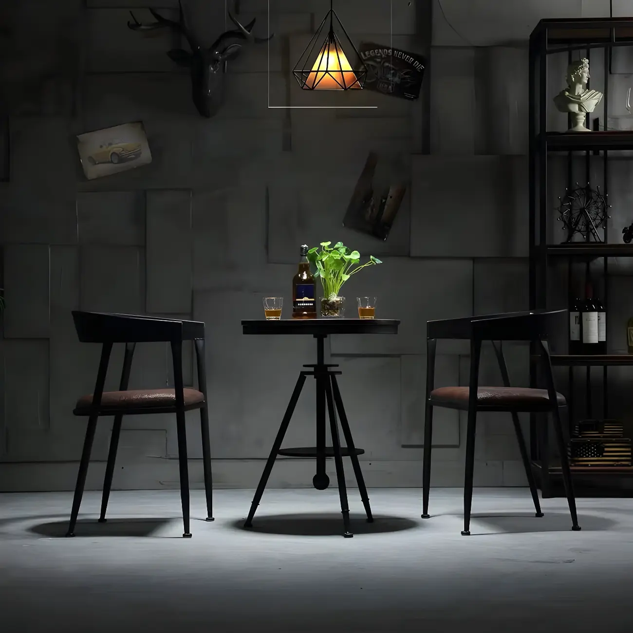 Industrial Adjustable Height Small Bar Table Wood Table Top