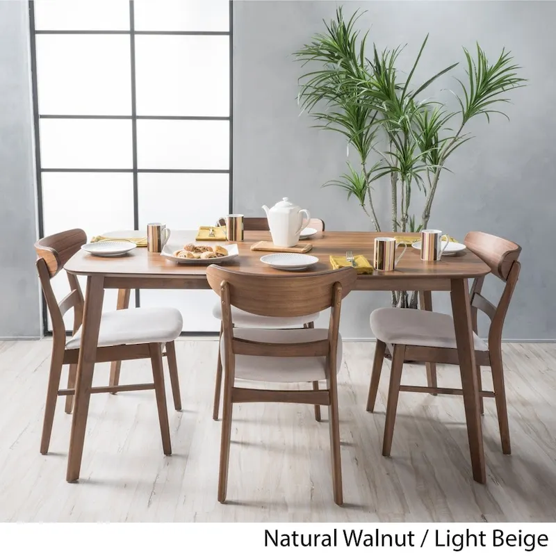 Mid-Century 5-Piece Dining Set, Walnut & Oak Finish, Upholstered Chairs