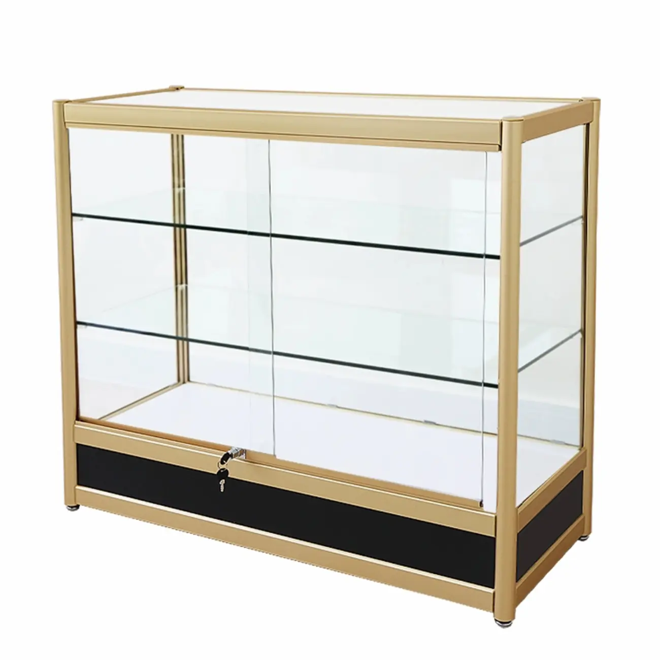 Gold Rectangular Metal Frame Glass Curio Cabinet