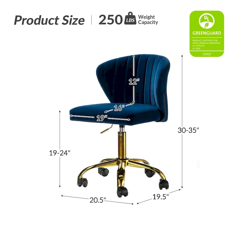 Ilia Modern Velvet Wingback 360 degree Ergonomic Office Task Chair with Channel Tufted Back by HULALA HOME