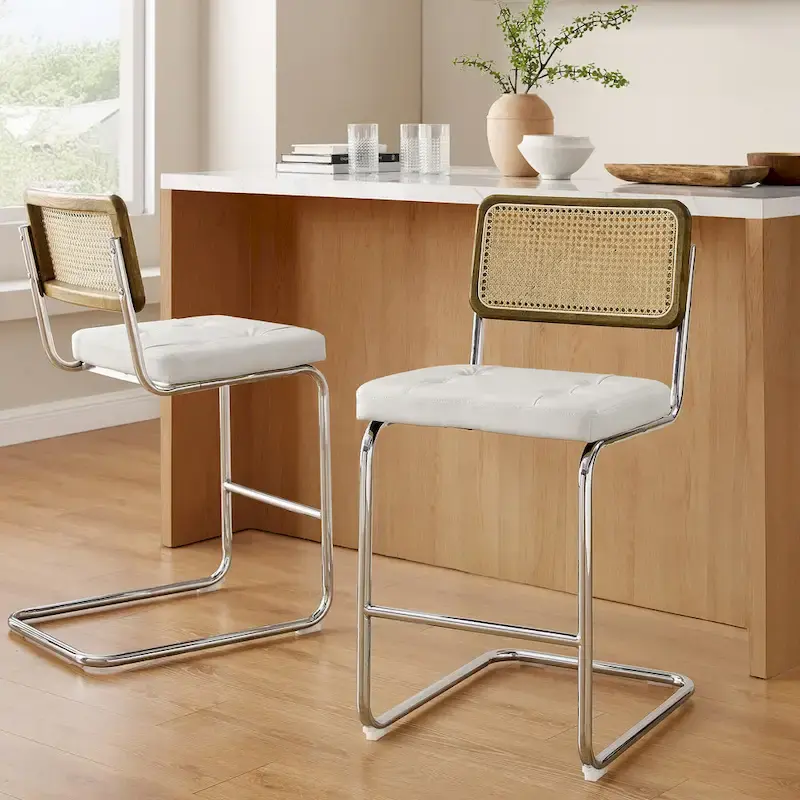 Brown Faux Leather Counter Stool with Chrome Frame