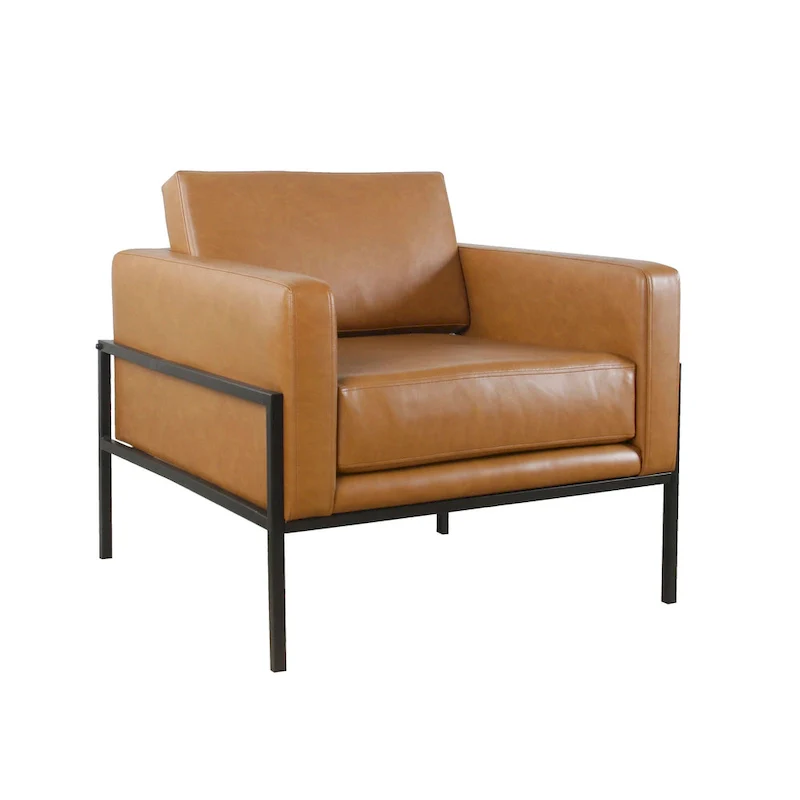 Modern Upholstered Club Chair, Camel/Grey/Blue/Brown, Metal Frame, Single