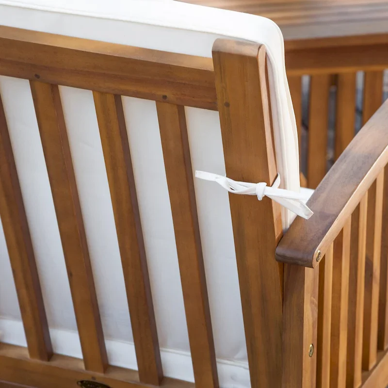 4-Piece Wood Patio Conversation Set with Acacia Wood Table and Cushions