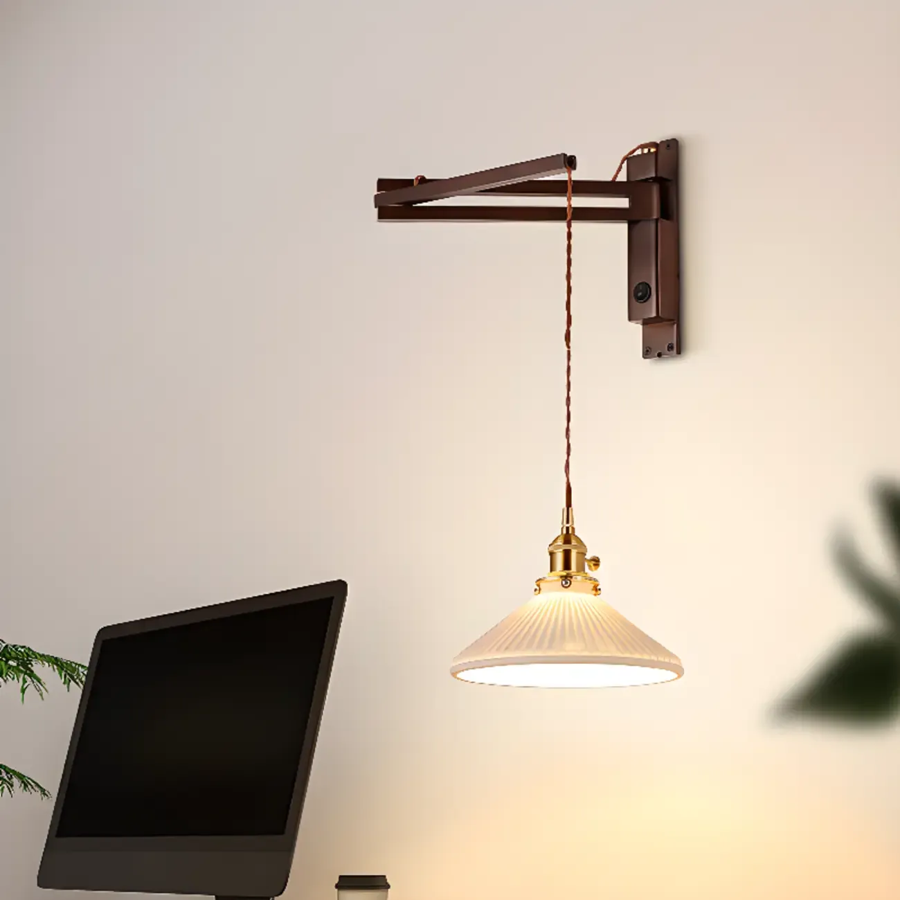 Industrial Swing Arm Wall Sconce for Bedroom and Living Room