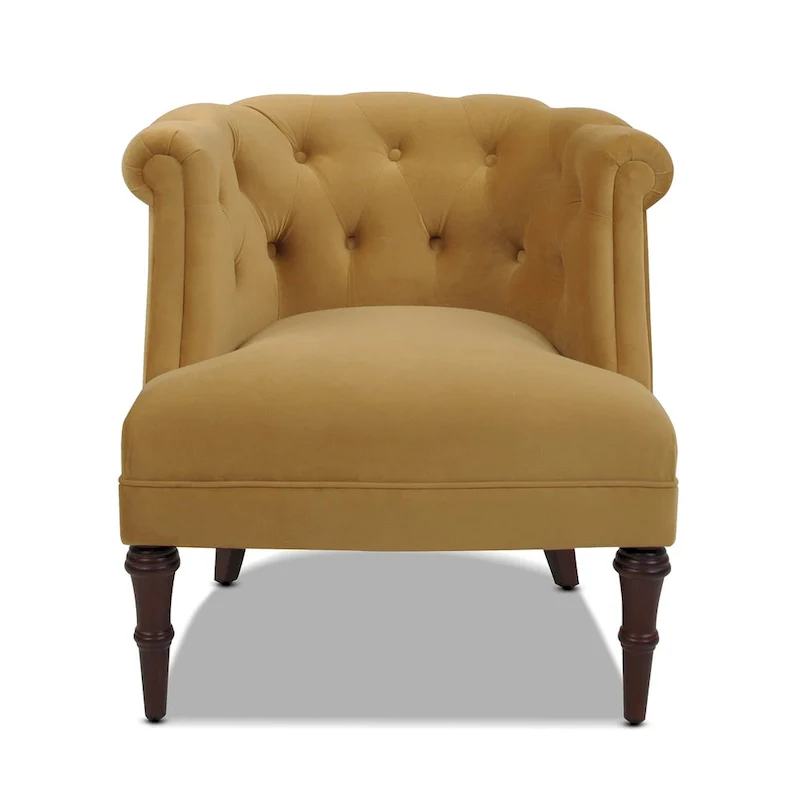 Purple / Yellow Gold / Navy Blue / Peach Salmond / Beige / Ruby Red Mid-Century Rolled Arm Button Tufted Accent Chair - Single Use