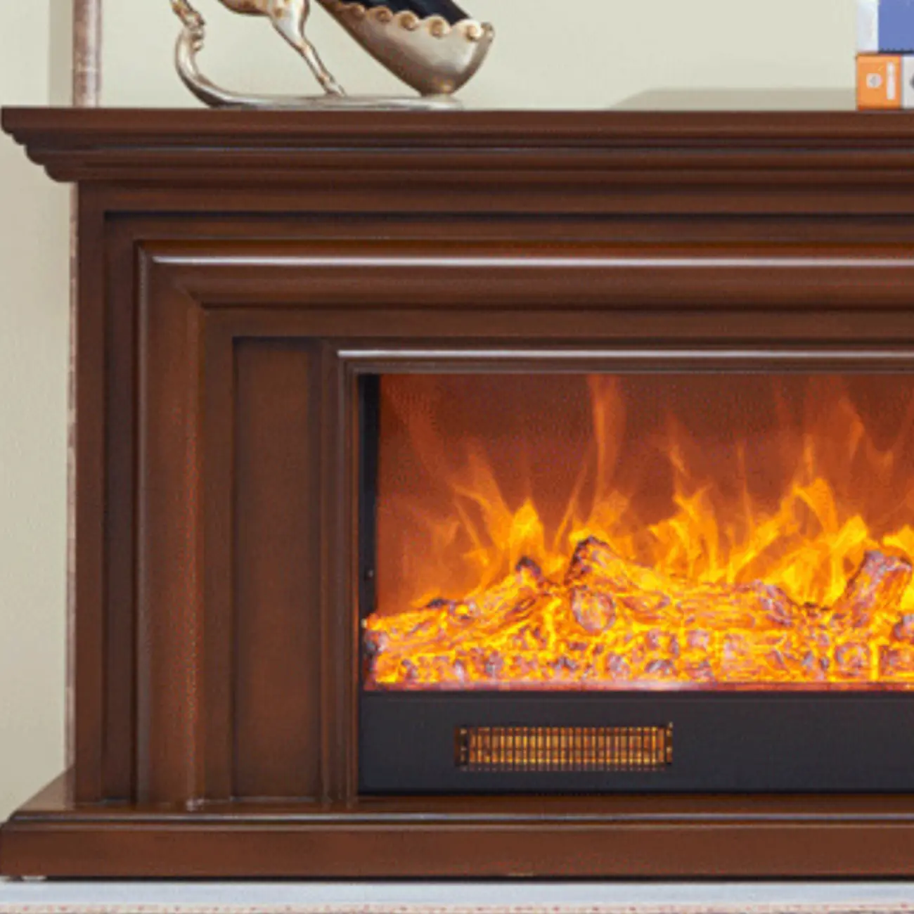 71 Rectangle Wood Brown Electric Fireplace TV Stand with Light