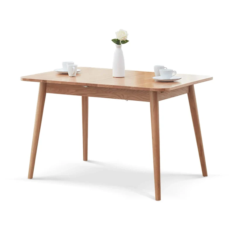 Natural Solid Oak Wood Telescopic Dining Table - N/A