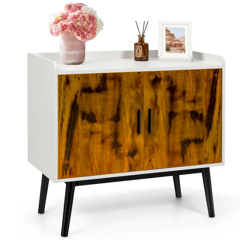 White & Rustic Brown 2-Door Storage Cabinet, for 2, 32×15×29 in