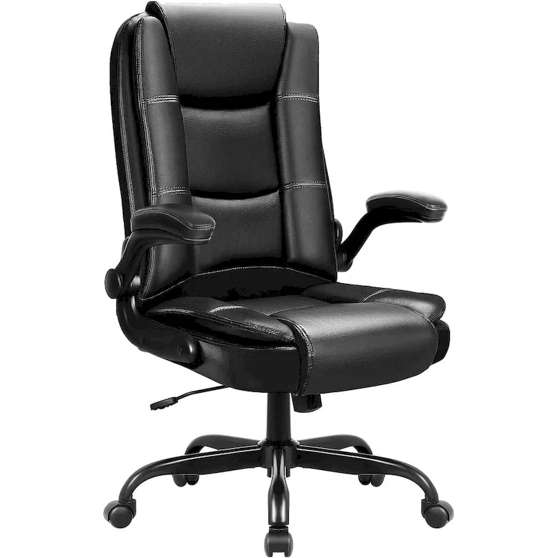 Big and Tall Ergonomic High Back Adjustable Height Leather Executive Chair with Padded Flip-up Arms