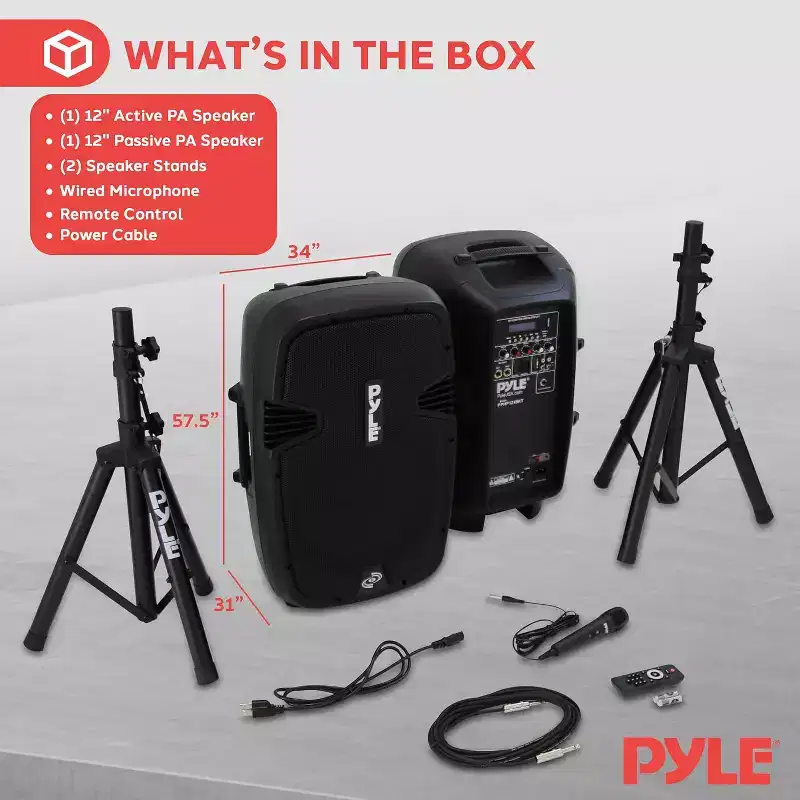 Pyle 12 Active + Passive PA Speaker System Kit - Dual Loudspeaker Sound Package, Bluetooth Streaming