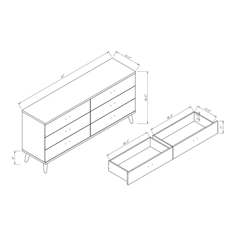 DH BASIC Mid-Century Modern Distressed Grey 47-inch Wide 6-Drawer Dresser with Knobs by Denhour