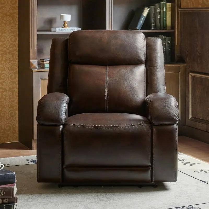 Brown Leather Power Recliner with Headrest - Single Seat