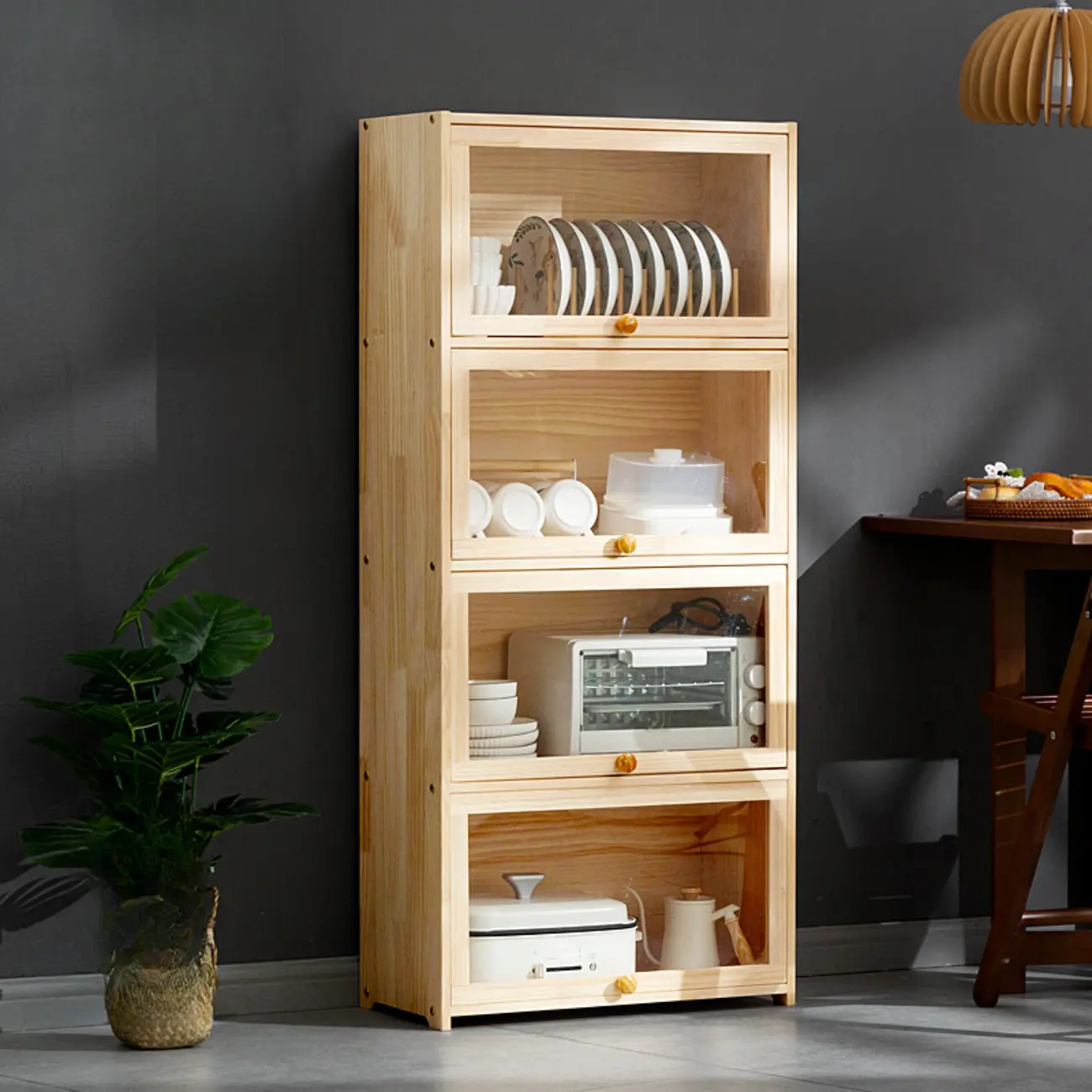 Kitchen Natural Wooden Multi-Shelf China Cabinet