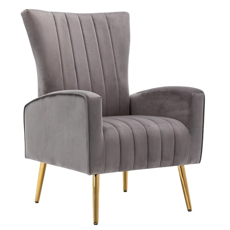 Velvet Comfy Accent Chair Cozy Arm Chair with Wingback and Gold Metal Legs