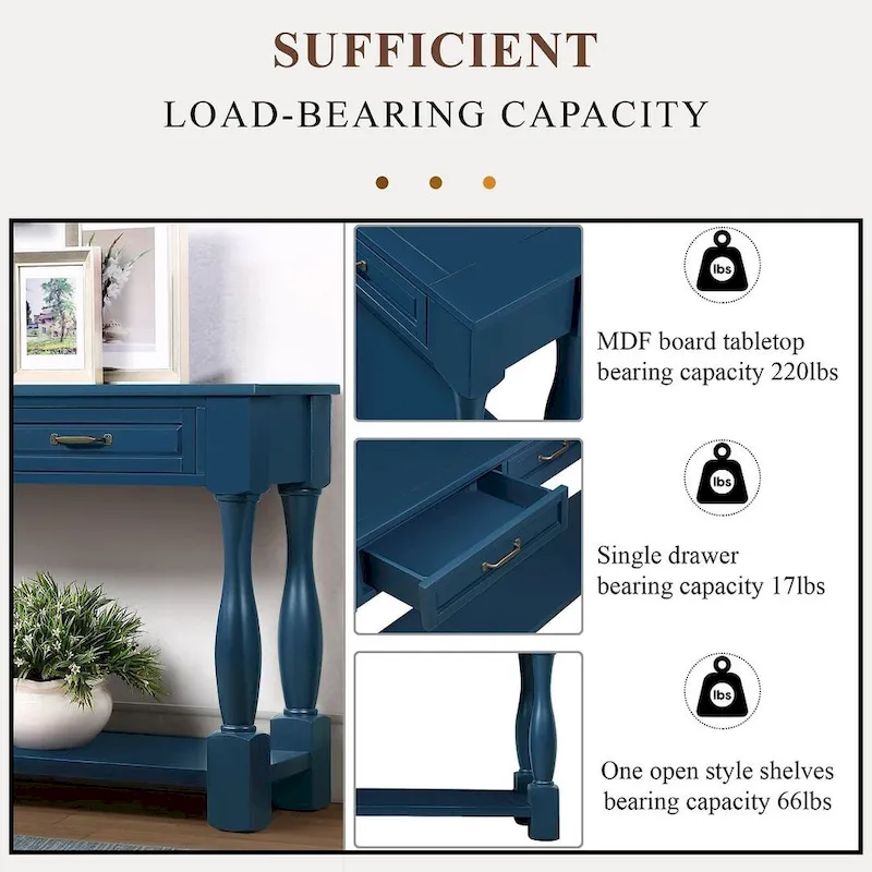 Solid Wood Console Table - Antique White/Blue/Navy/Espresso/Brown, Mid-Century Style, Multi-User