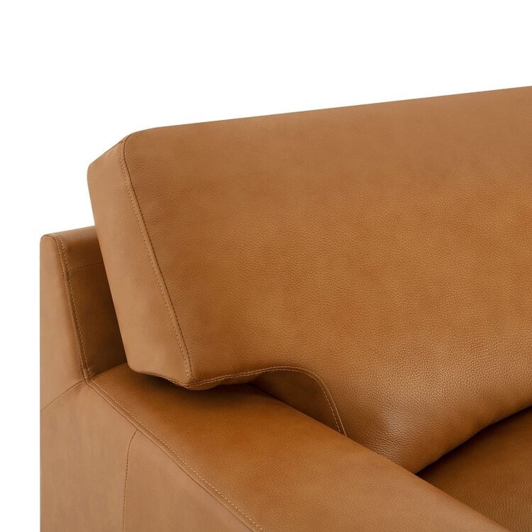 Modern Genuine Leather Sofa with Wooden Legs & Additional Bolster Pillow