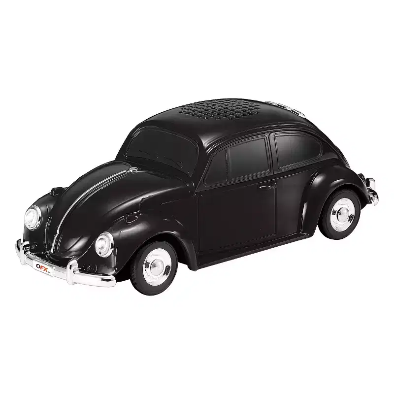 QFX BT-1960 Retro Car Portable Bluetooth Speaker with Speakerphone, True Wireless, FM Radio, and LED Party Lights in Black
