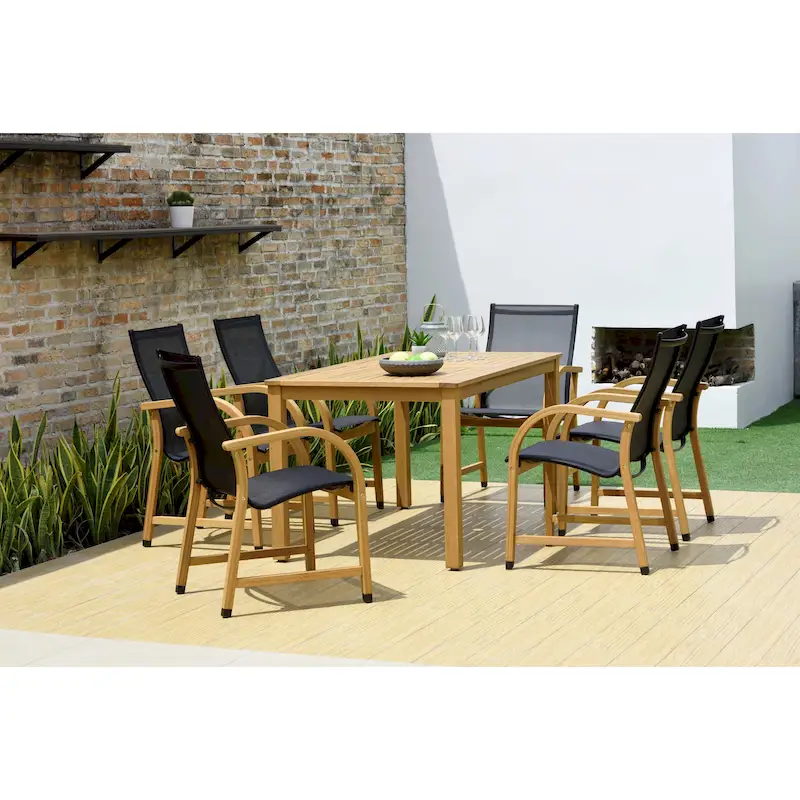 LifestyleGarden 7pc Outdoor Wood Dining Set (Teak Finish) - 7-Piece