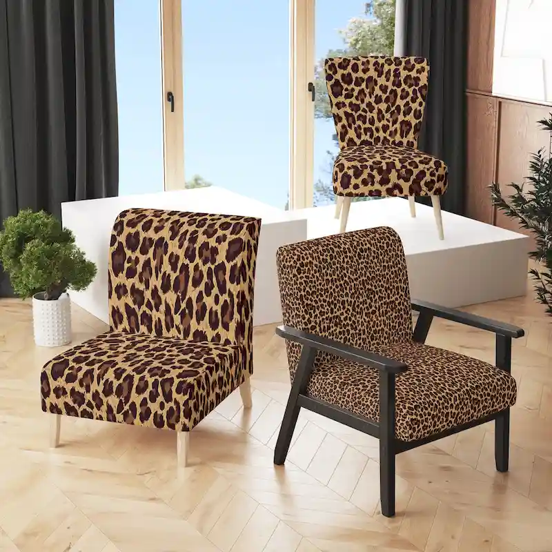 Brown Leopard Print Upholstered Accent Chair