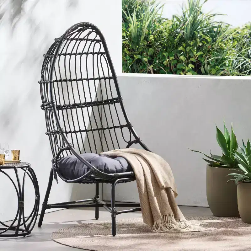 TUYOHW 16 Patio Egg Chair,Waterproof PE Rattan Wicker Accent Chair,Oversized Relaxing Chair for Porch,Garden & Backyard,Modern Lounge Chair,Gray