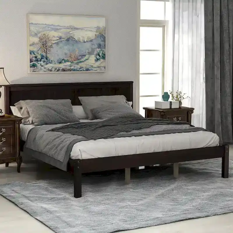 Platform Bed Frame with Headboard, Wood Slat Support, No Box Spring Needed