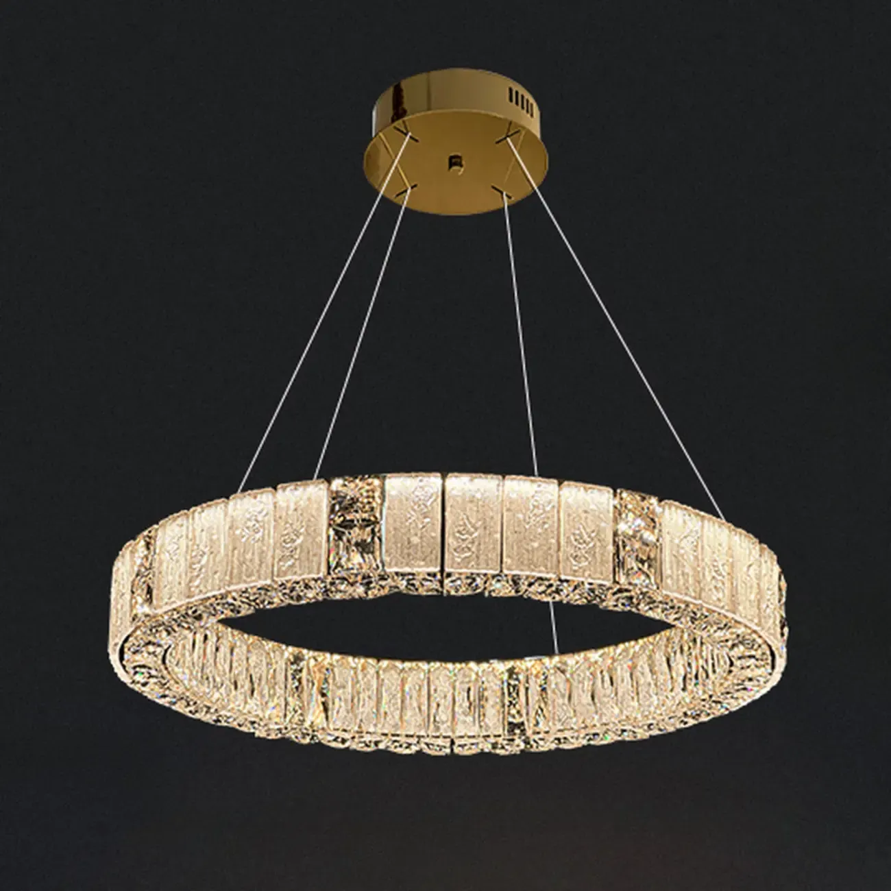 Gold Circular Crystal Linear Modern Chandelier Light
